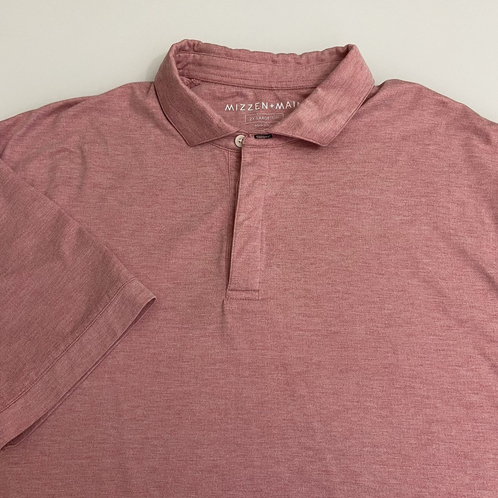 Mizzen + Main Men's Red Polo Shirt 2XL Trim Fit‎ Stretch Golf Outdoor Casual